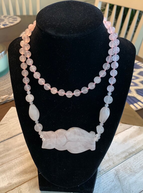 Vintage Pink Rose Quartz Beaded Cat 