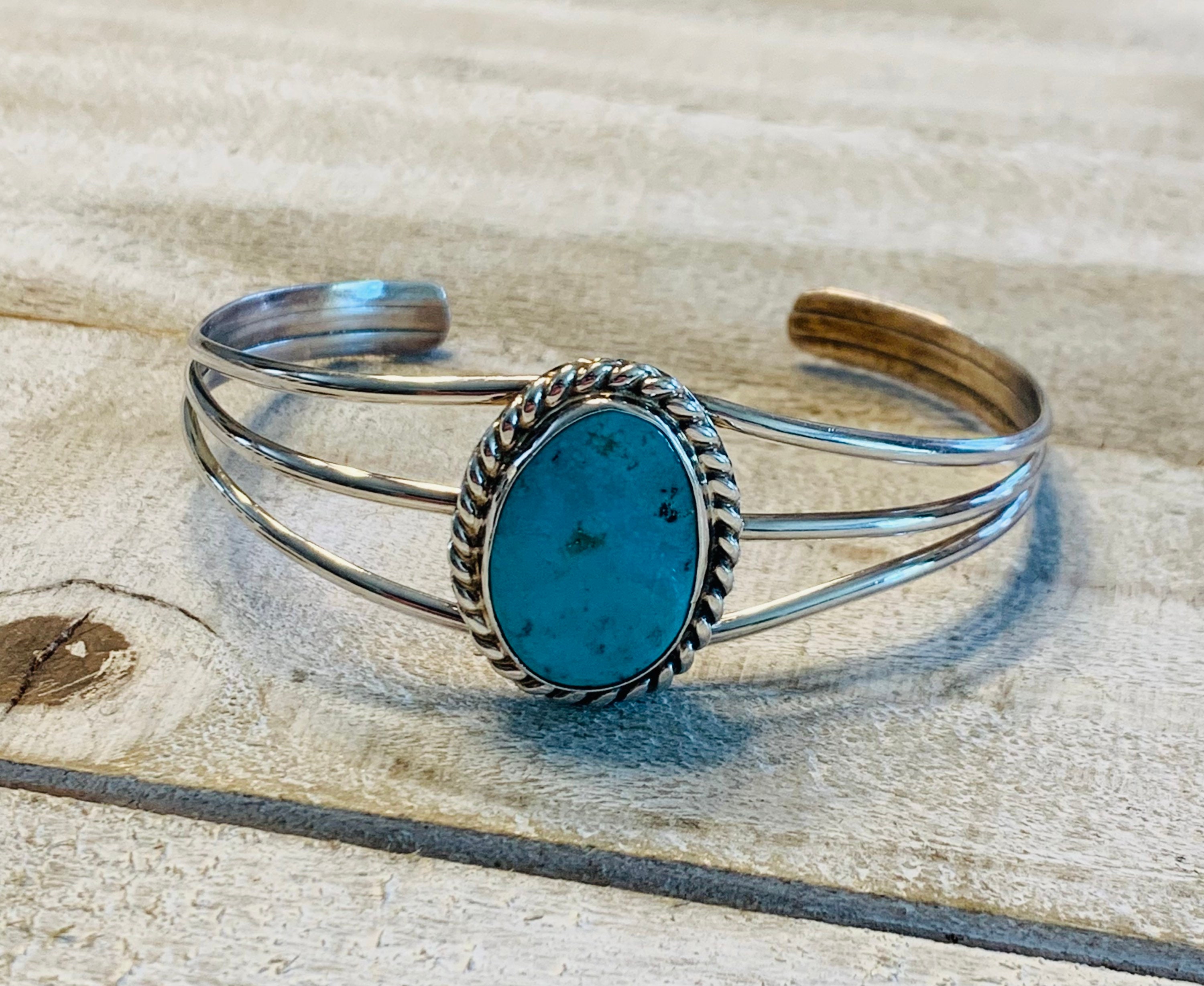 A. Lewis Sterling Silver Native American Turquoise Cuff Bracelet