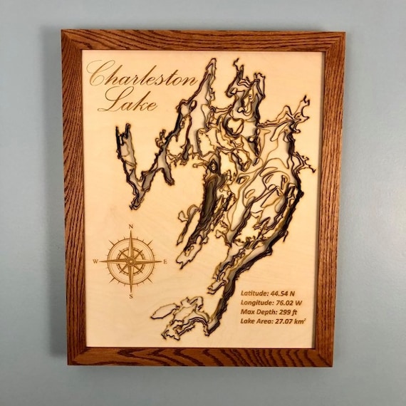 Charleston Lake Fishing Map Charleston Lake 3D Wooden Bathymetric Lake Map Thousand | Etsy Canada