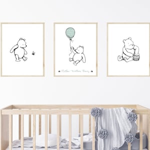 Personalised Set of 3 baby Winnie the Pooh print with birth details, new baby print, new baby gift, nursery print, baby gift