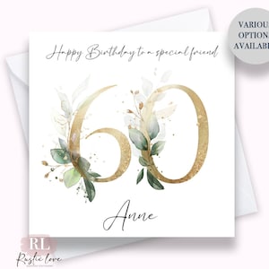 Personalised 60th Birthday Card, floral birthday card, Mum Birthday Card, special friend card, daughter birthday card, 50th birthday, 80th
