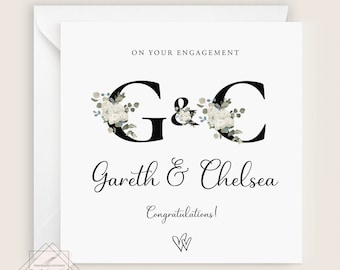 Personalised engagement card, floral engagement card, minimalistic style, custom engagement card, engagement card with date, engagement gift