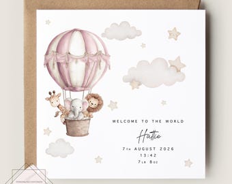 Personalised hot air balloon new baby card, personalised card, congratulations new baby, new baby boy card, new baby boy, custom card
