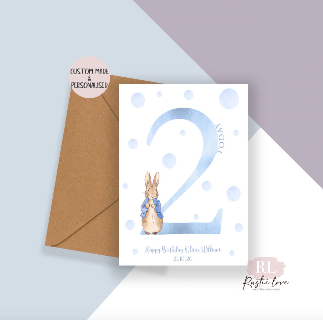 Personalised Peter Rabbit Birthday Card, Pink Birthday Card, Blue Peter