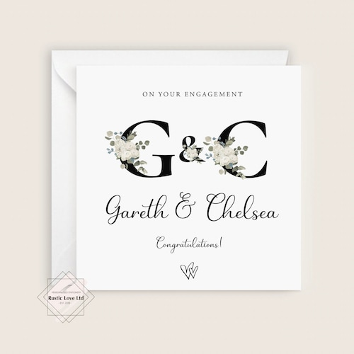 Personalised engagement card, floral engagement card, minimalistic style, custom engagement card, engagement card with date, engagement gift