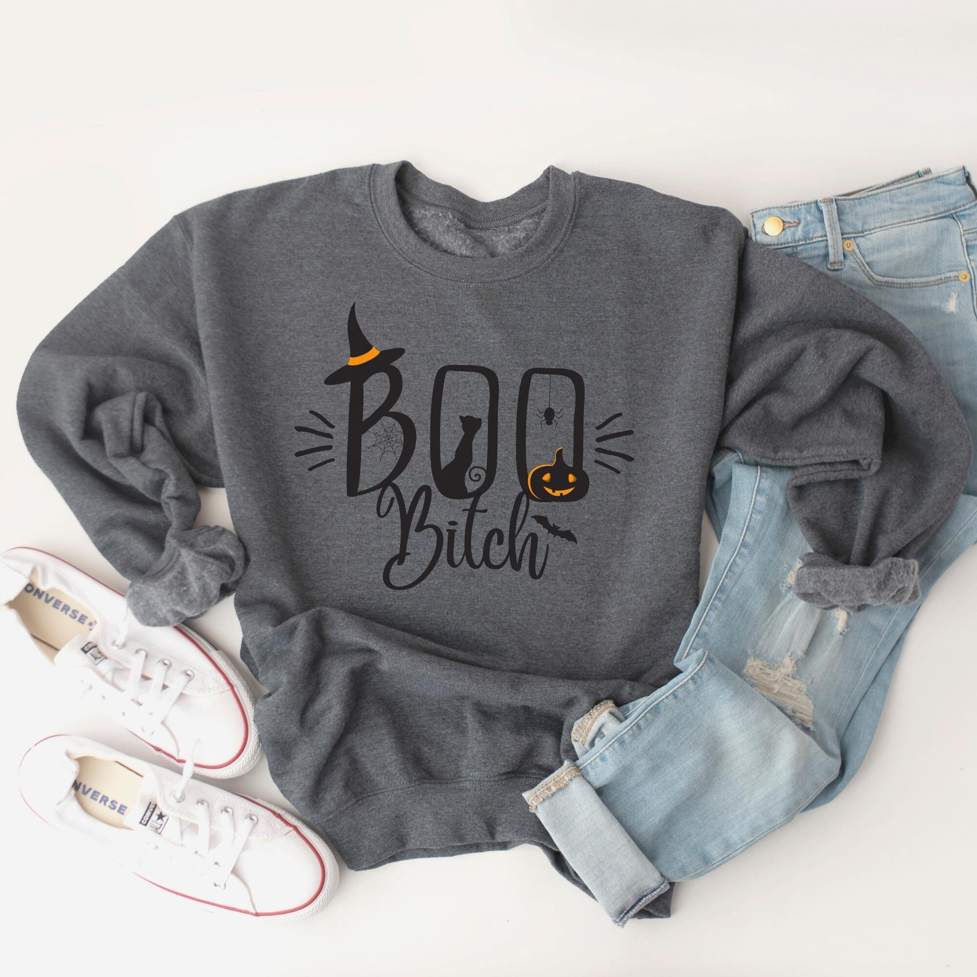 Discover Funny Halloween Sweatshirt Boo Bitch Cute Halloween Crewneck Halloween Gift