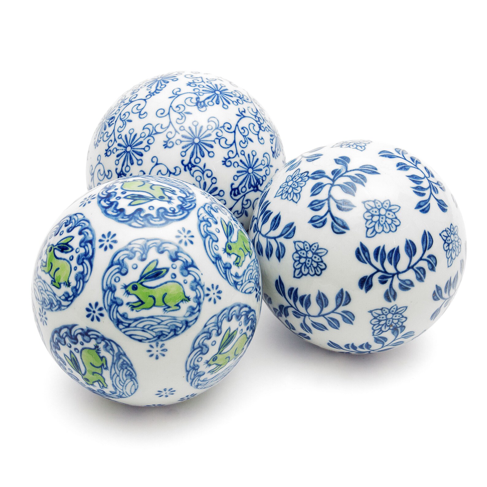 4 Blue & White Decorative Porcelain Ball Set Etsy