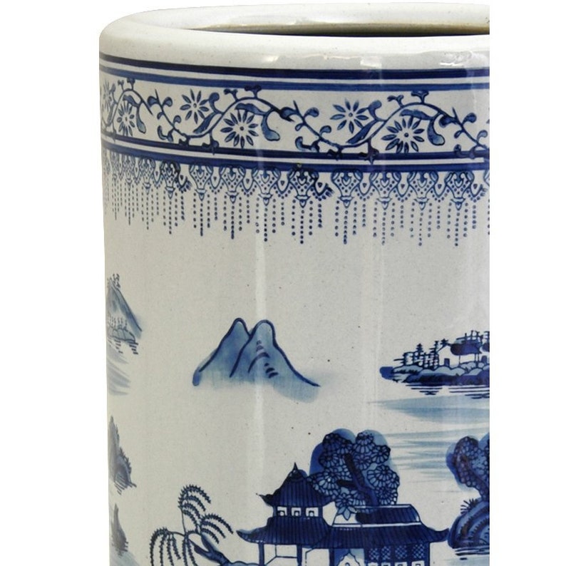 24 Landscape Blue & White Porcelain Umbrella Stand Etsy