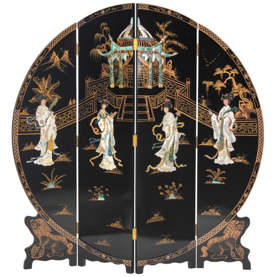 6 Ft. Tall Black Lacquer Round Room Divider Imperial Ladies Etsy