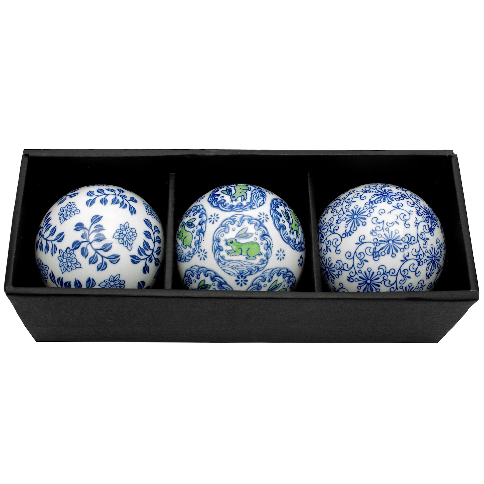 4 Blue & White Decorative Porcelain Ball Set Etsy