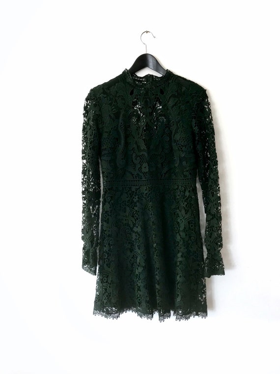 Guipure Lace Mini Dress in Forest Green  - Zara Wo