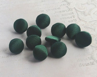 7 Sizes Dark Green Satin Buttons, Bridal Wedding Fabric Buttons, Fabric Sewing Buttons, Color # 14