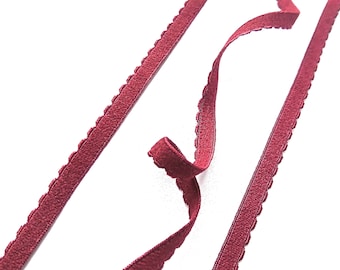 8mm Picot Elastic Plush Burgundy Scallop Picot Elastic Burgundy Strap Lingerie Elasic, EL009