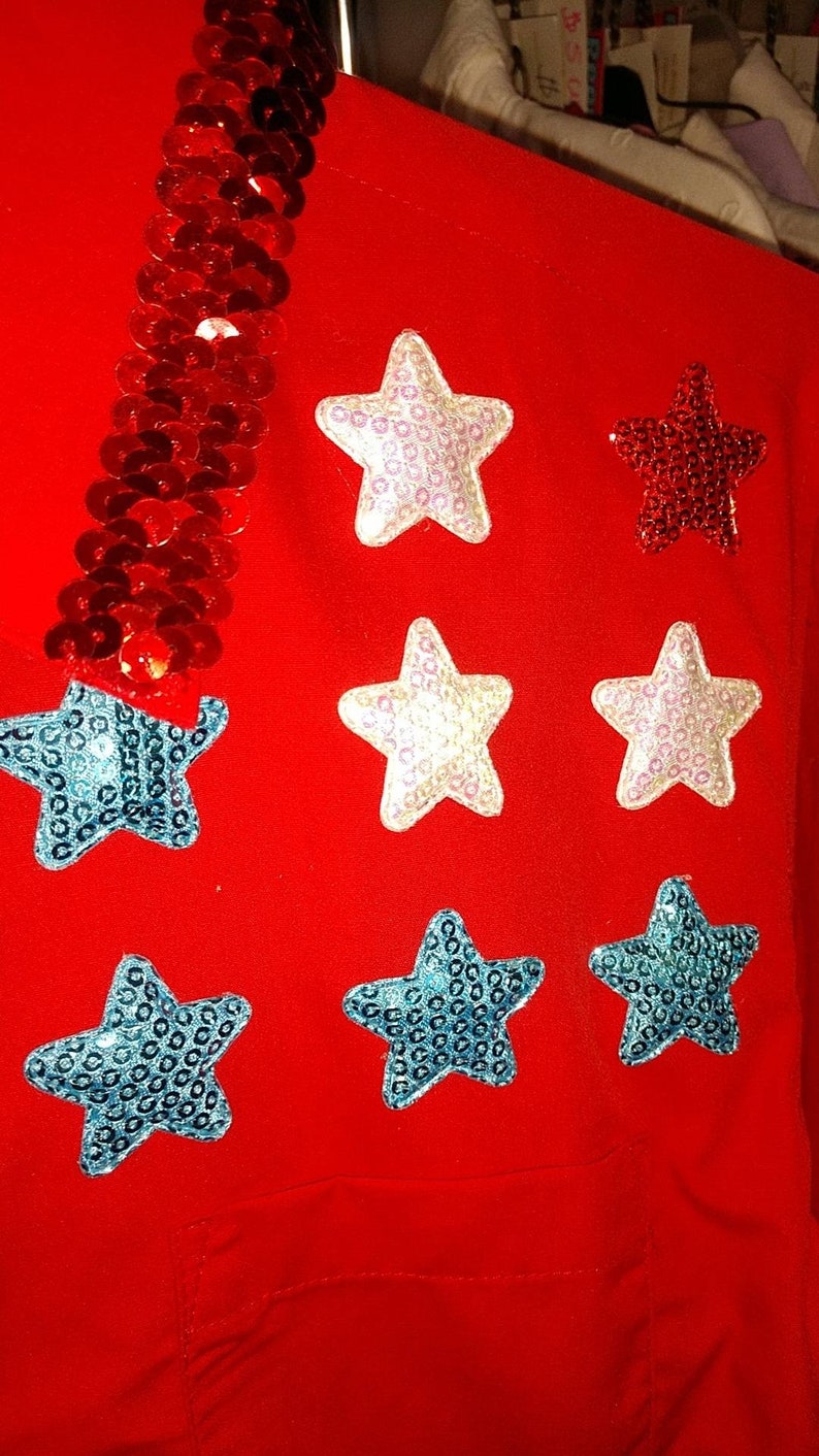 Long-sleeve button-up Western Rodeo royalty Barrel racing shirt red white and blue with stars and fringe