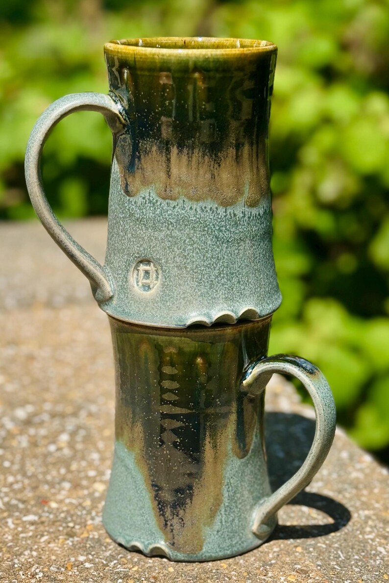 Handmade Ceramic Pottery Mug Blue and Antique Iron