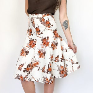 Vintage 70s Poly Fall Flower Midi Skirt Waist 27”