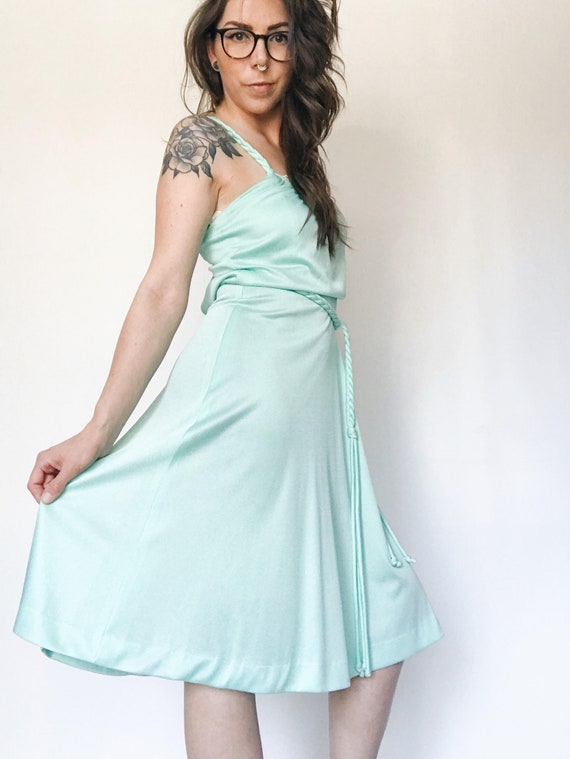 Vintage 70s Mint String Waist Dress - image 4