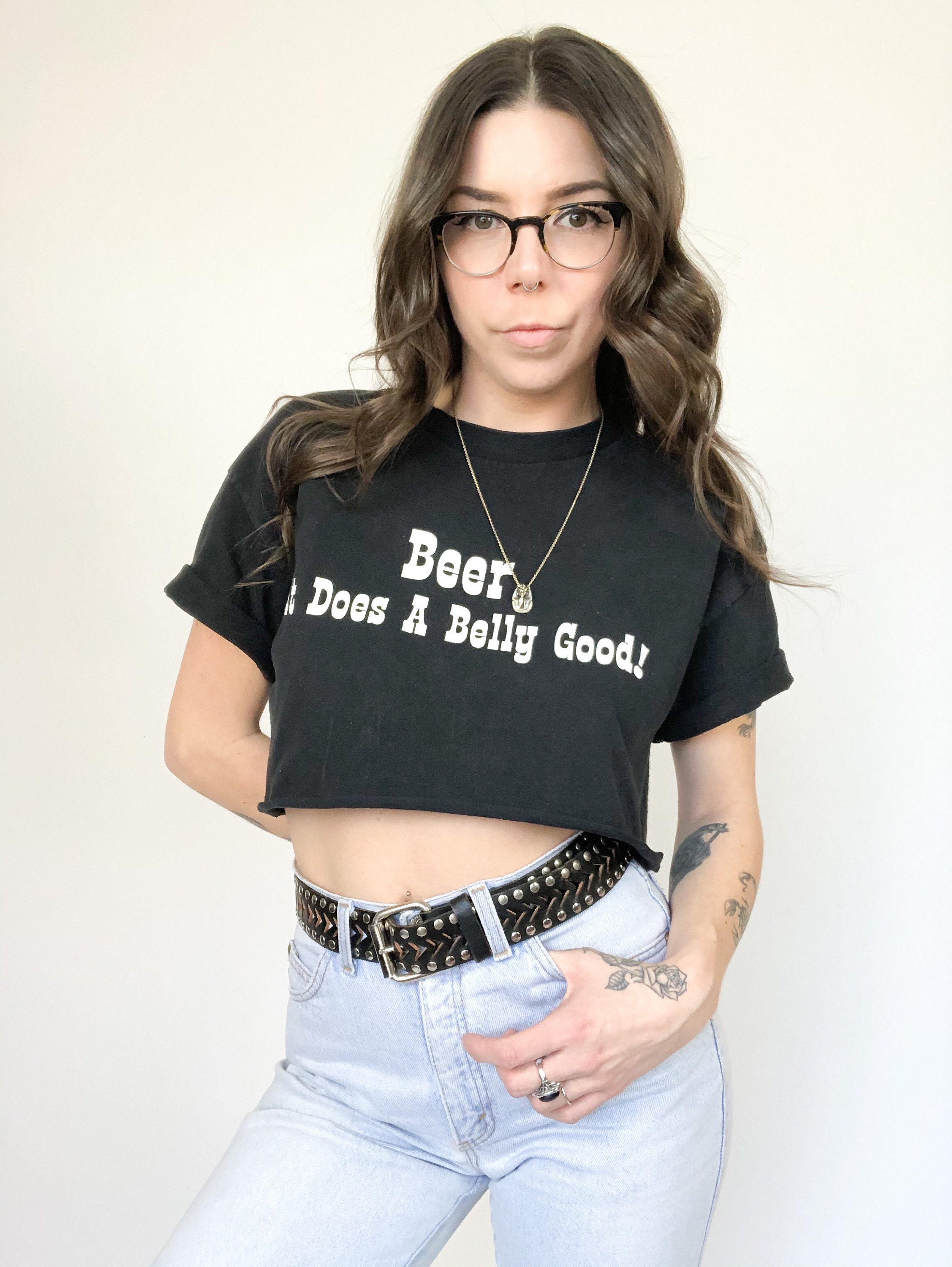 Vintage Beer It Does A Belly Good Cropped Tee Size M Etsy