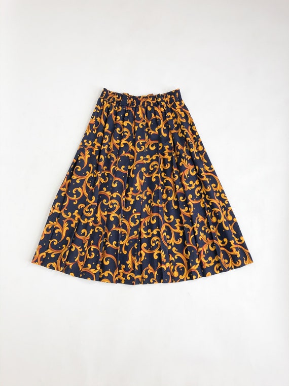 Vintage 90s Navy Baroque Pattern Pleated Skirt - image 8