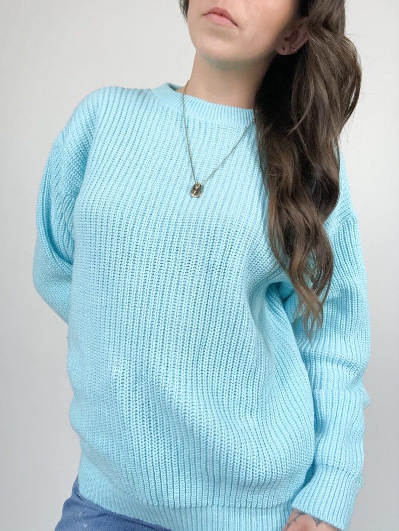 Vintage 80s Light Blue Knit Pullover Sweater