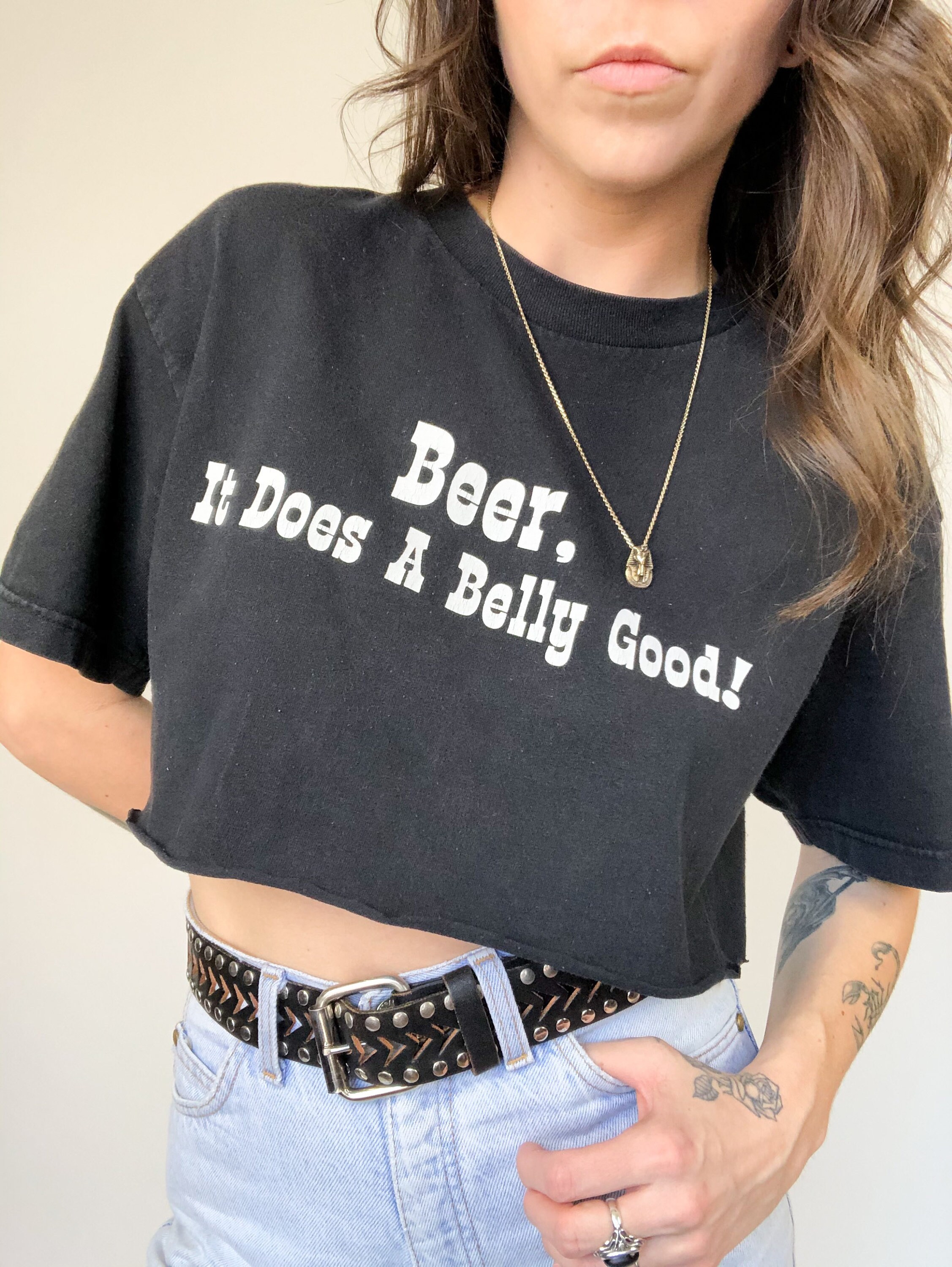 Vintage Beer It Does A Belly Good Cropped Tee Size M Etsy