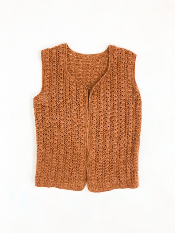 Vintage 70s Hand Knit Wool Cardigan Vest - image 7