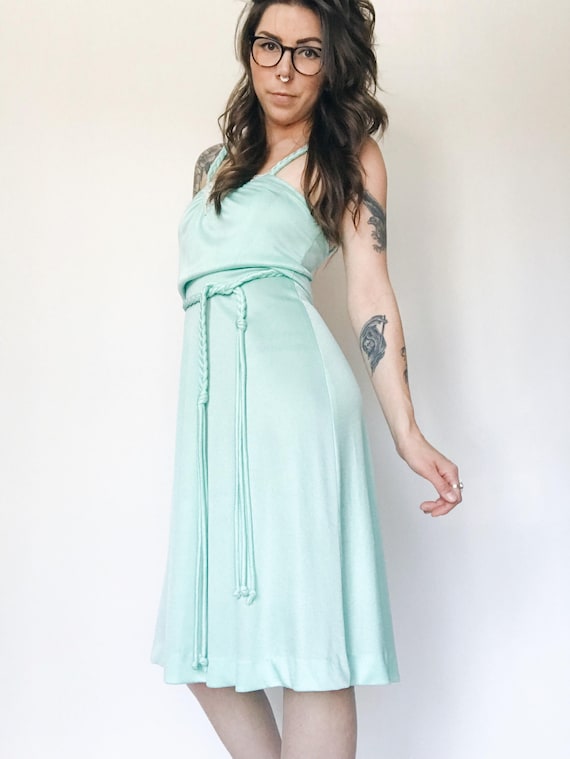 Vintage 70s Mint String Waist Dress - image 2