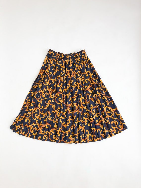 Vintage 90s Navy Baroque Pattern Pleated Skirt - image 7