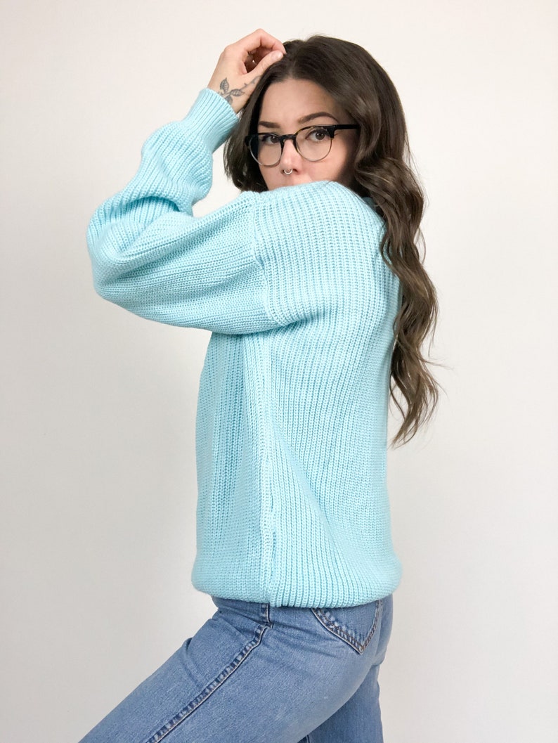 Vintage 80s Light Blue Knit Pullover Sweater
