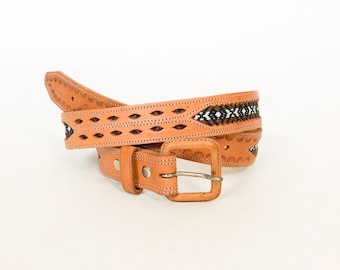 Vintage Tooled Leather and Woven Belt