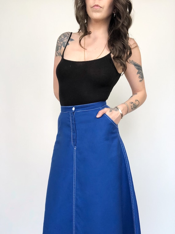 Cobalt blue denim skirt top