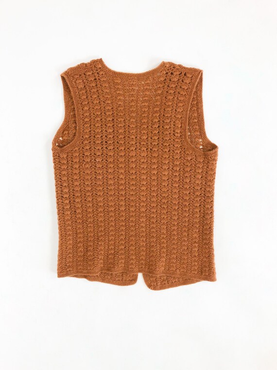 Vintage 70s Hand Knit Wool Cardigan Vest - image 8