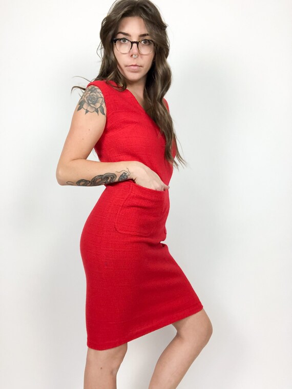Vintage 60s Duntex Red Mod Dress with Pockets