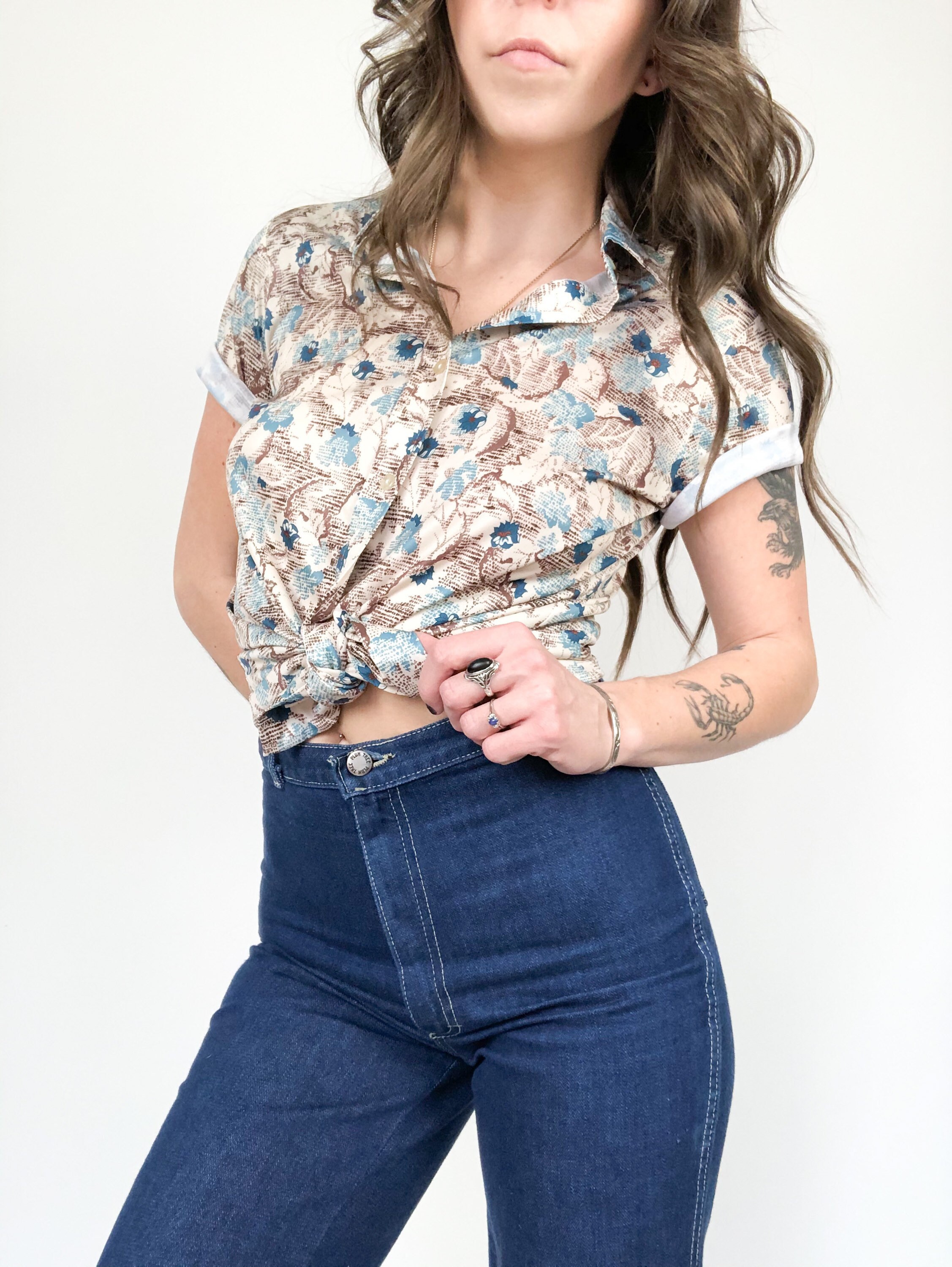 VINTAGE FLORAL SHORT SLEEVE BLOUSE