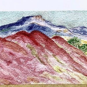 Carte de notes pliée vierge ; Aquarelle. Cerro Pedernal, Georgia O'Keeffe Country, Nouveau-Mexique