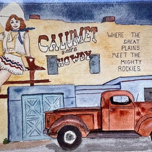 Carte de notes pliée, Las Vegas, Nouveau-Mexique Mural, Aquarelle