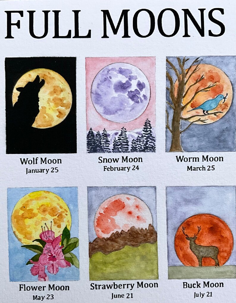 Full Moon Schedule 2024, Watercolor, Print Etsy