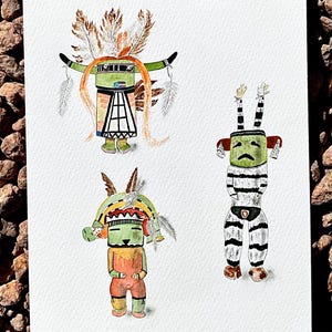 Three Hopi Kachinas, Watercolor Digital Print, Limited Edition