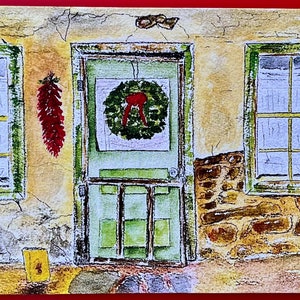 Pueblo Door du Nouveau-Mexique à Noël, carte pour notes pliée/vierge