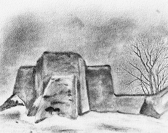 Ranchos de Taos Church, Original Graphite Sketch