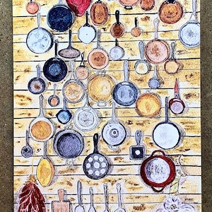 Ustensiles de cuisine, carte de correspondance pliée, aquarelle