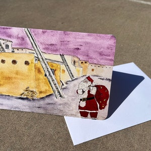 Christmas Card; Santa Claus at New Mexico Pueblo