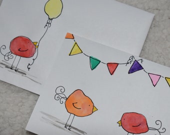 Silly Birthday Birds Happy Birthday Card Watercolor - Etsy