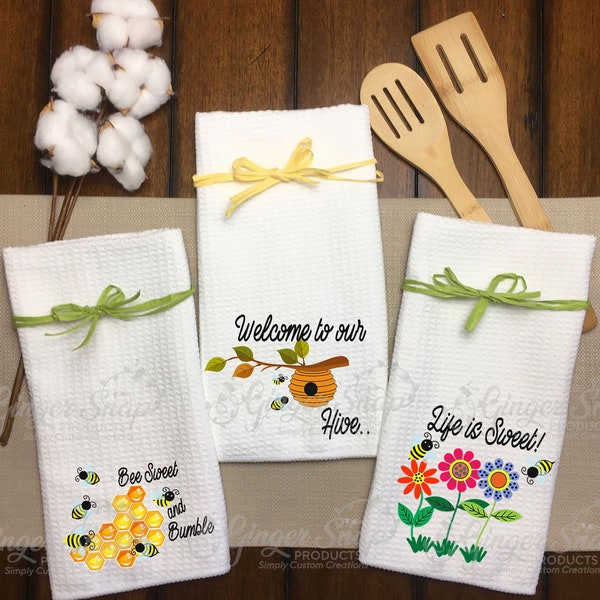 Mothers Day-Spring dish towels-Summer Kitchen Towels-Honey bees-Bee Kitchen Dish Towel - Cute Honey Bees-Bee Kind-Bee-bumble bee-Honey