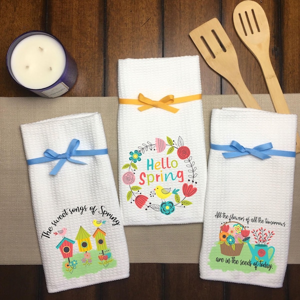 Dish Towels -Spring Kitchen Towels  - Free Shipping - Dish Towels - bird house dish towels - flower kitchen towel - colorful dish towels