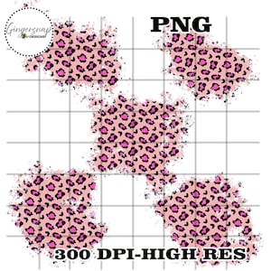 May include: Pink leopard print design with black spots on a white background. The image includes the text "PNG" and "300 DPI-HIGH RES". The design is from Gingersnap Designs.