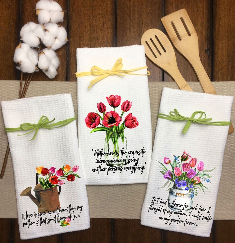 Tulips Kitchen Towels-Spring Flower Towels Gift for Mom-Grandma-Sister-Summer Dish Towels-Kitchen Dish Towel Mothers Day gift Dish-custom image 1