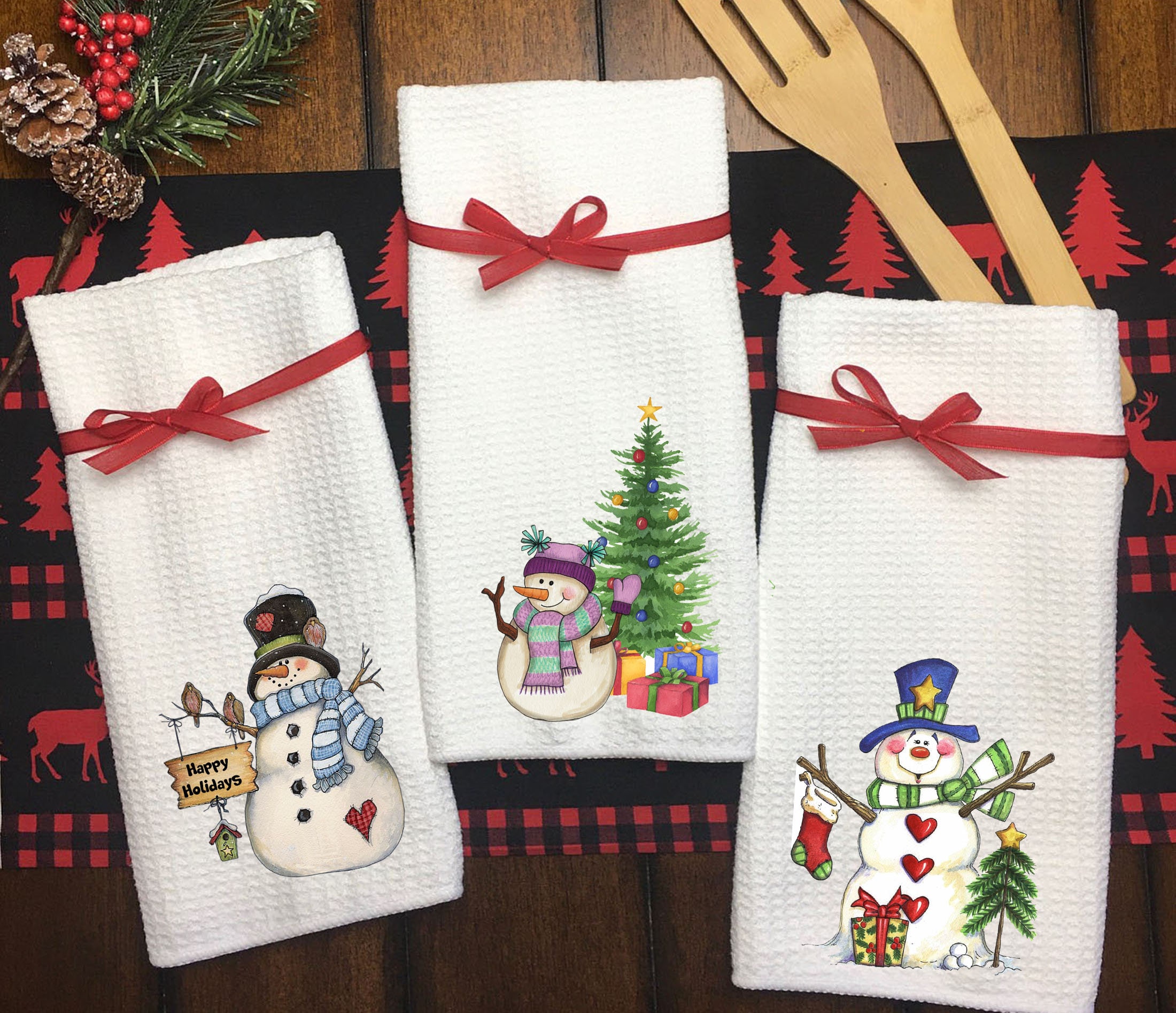 2pcs Red Snowman Let It Snow Xmas Trees Hello Winter Kitchen Towels Dish  Towels, 18x26 Inch Daily Seasonal Christmas Decoration Hand Towels