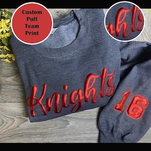 Custom Team name Sweatshirt, Mascot Sweatshirt, Puff Print, Embossed Print, team sweatshirt, School Spirit Sweatshirt,Team spirit sweatshirt