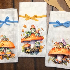 Sunnyray 6 Pcs Mushroom Kitchen Towels Mushroom Dish Towels for Kitchen 16  x 24 Inches Red Gnome Tea Towels Absorbent Cute Hand Towel with Hanging
